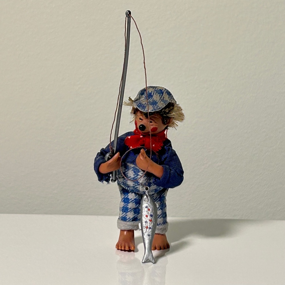 Vintage1950s Steiff Original Peter Figurine Mecki Hedgehog Fisherman Rubber (11B